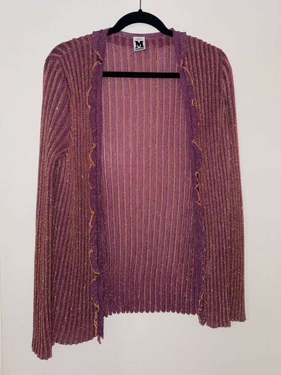 Missoni Sweaters - Missoni Purple and Gold Metallic Ribbed Open-Front Cardigan